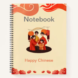 Chinesisches Notebook in Rot und Beige Happy Notizbuch