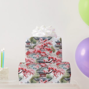 Chinesisches Pagoda-Wasserfarbmuster Geschenkpapier