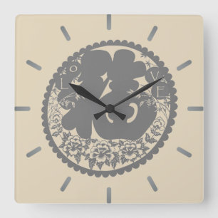 Chinesisches Papier - Calligrafie-Art-Muster Quadratische Wanduhr