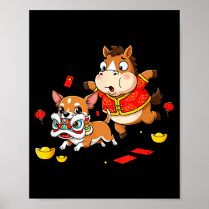 Chinesisches Pferd Chihuahua Lustiges Kind Männer Poster
