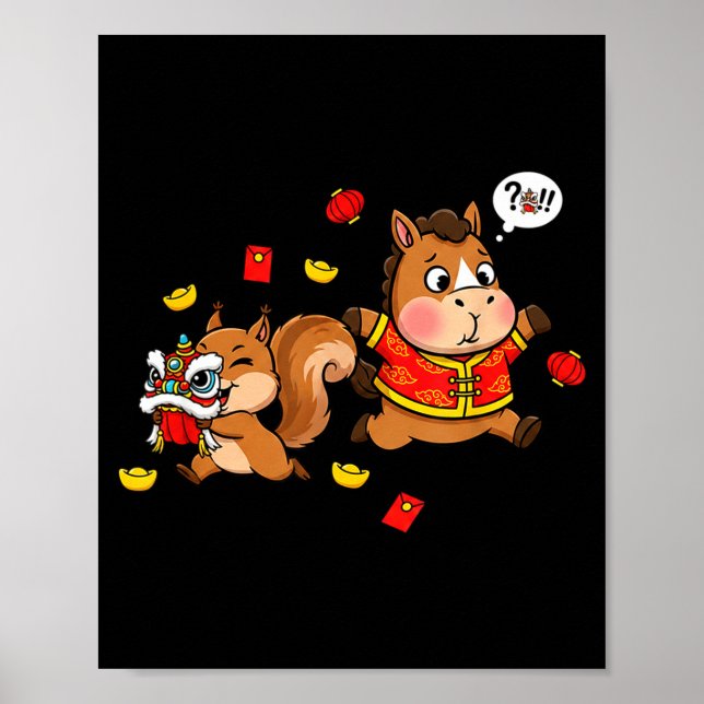 Chinesisches Pferd Eichhörnchen Lustig Kinder Männ Poster (Vorne)