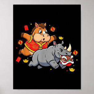 Chinesisches Pferd Rhino Lustig Kinder Männer Frau Poster