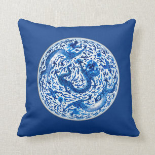 Chinesisches Plättchen, Kobalt-Blaudrachen Kissen