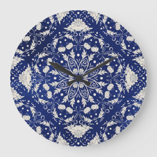 Chinesisches Porzellan: Blaue Wasserfarbe-Floral Große Wanduhr