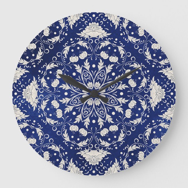 Chinesisches Porzellan: Blauer Wasserfarbenflor Große Wanduhr (Vorderseite)