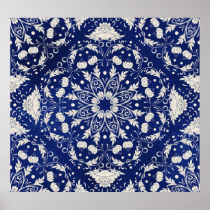 Chinesisches Porzellan: Blauer Wasserfarbenflor Poster
