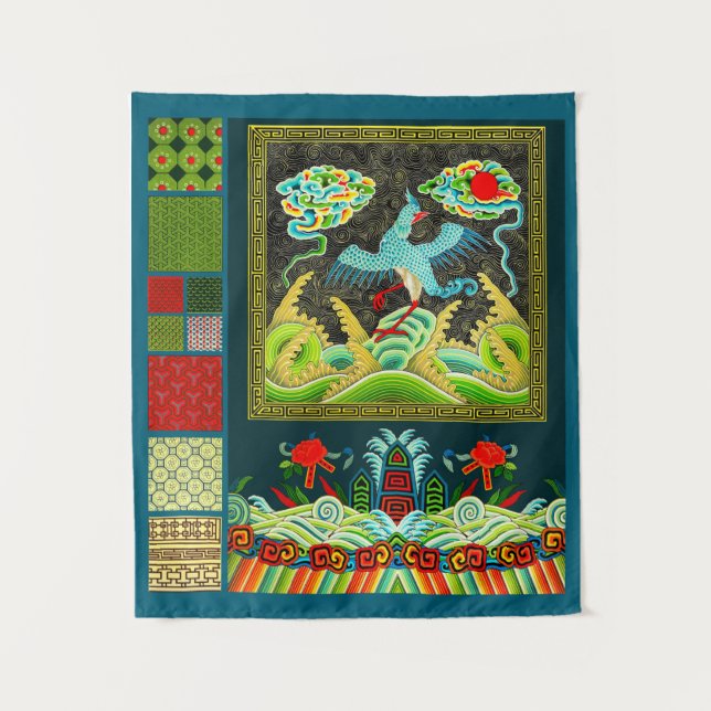 Chinesisches Rank-Abzeichen und Motifs-Collage Wandteppich (Vorderseite)