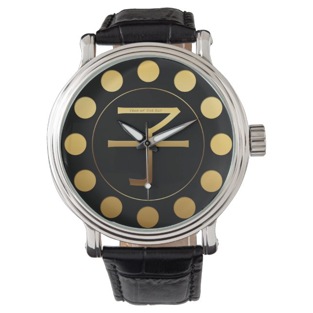Chinesisches Rattenjahr Gold Ideogram Zodiac Birth Armbanduhr (Vorderseite)