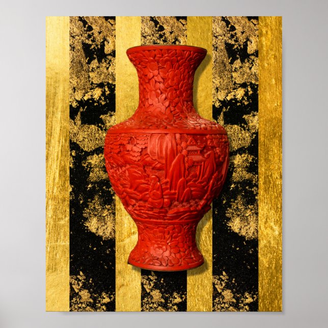 Chinesisches Red Vase Black Gold Poster (Vorne)