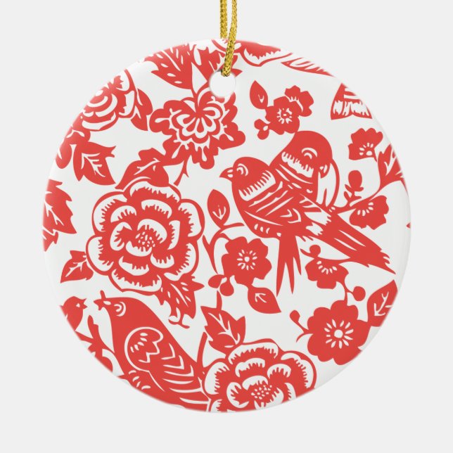 Chinesisches rotes Porzellan-Muster Keramik Ornament (Vorne)