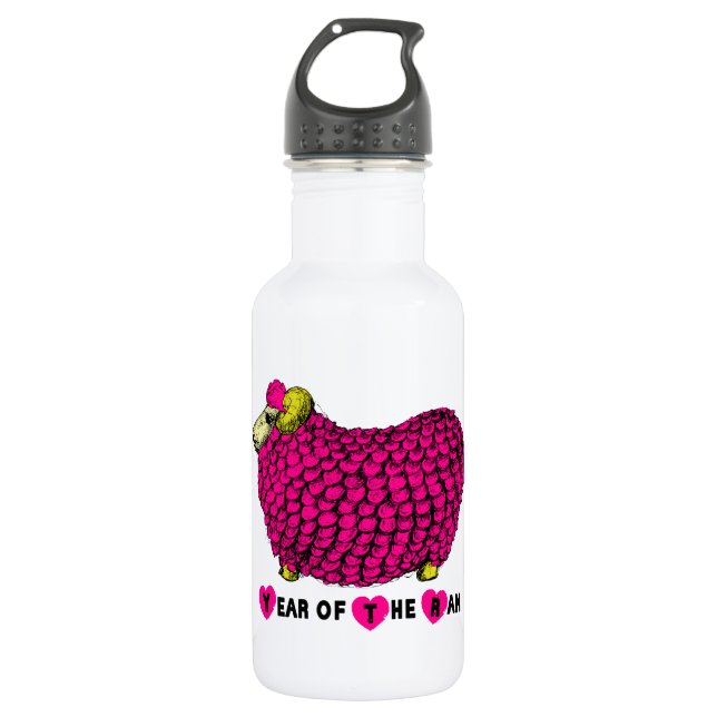 Chinesisches Schaf oder Ram Year Pink-Wasserflasch Trinkflasche (Vorderseite)