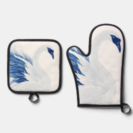 Chinesisches Schwan-Flügel-Muster (personalisiert) Ofenhandschuh & Topflappen-Set