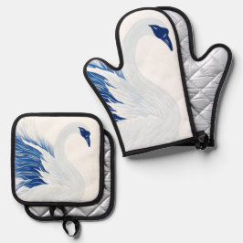 Chinesisches Schwan-Flügel-Muster (personalisiert) Ofenhandschuh & Topflappen-Set