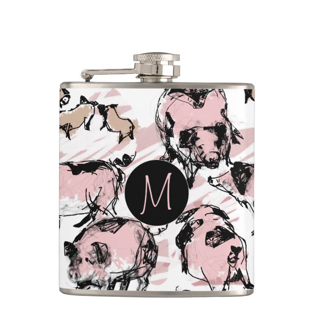 Chinesisches Schweinejahr 2019 Originale Monogramm Flachmann (Vorderseite)