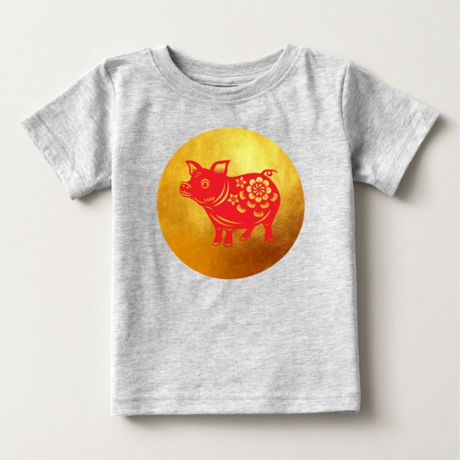 Chinesisches Schweinejahr 2019 Papercut Red Baby T Baby T-shirt (Vorderseite)