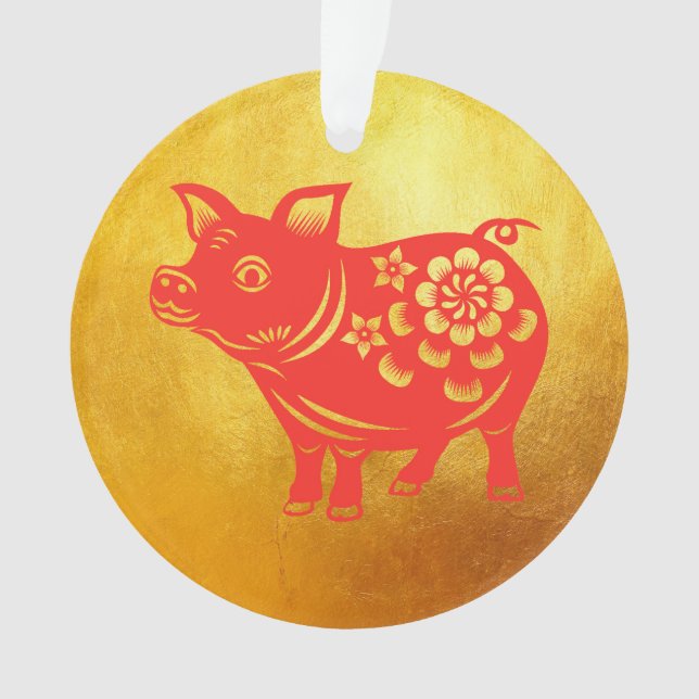Chinesisches Schweinejahr Red Papercut Gold R Orna Ornament (Vorderseite)