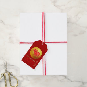 Chinesisches Schweinejahr Rotes Gold Papercut-Gesc Geschenkanhänger