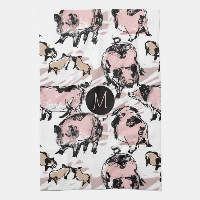 Chinesisches Schweinejahr Zodiac Original Monogram Geschirrtuch (Vertikal)