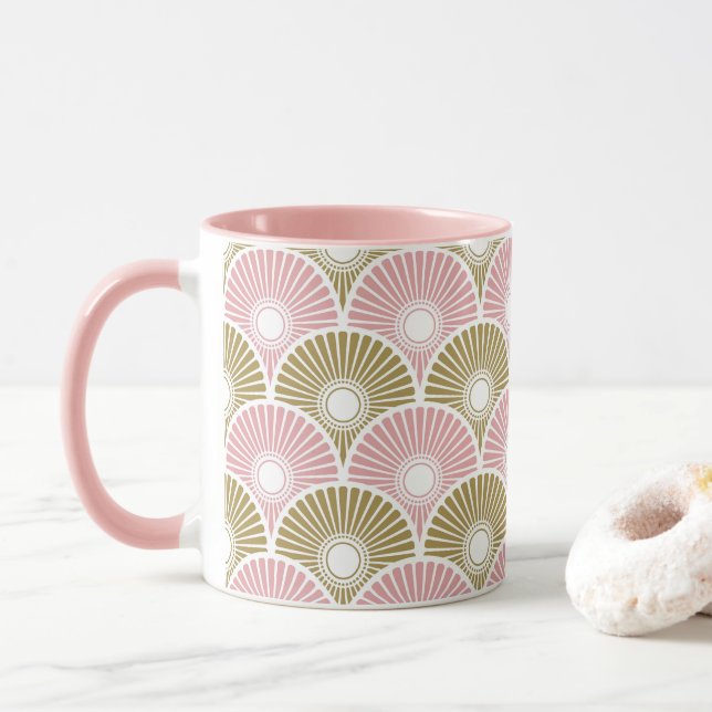 Chinesisches Semi-Wellenmuster in Rosa und Messing Tasse (Mit Donut)