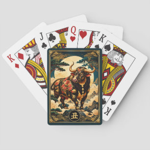 Chinesisches Sternzeichen Ochse mit goldenen Mond- Spielkarten