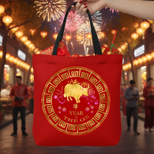 Chinesisches Sternzeichen Ochse Rot/Gold ID542 Tasche
