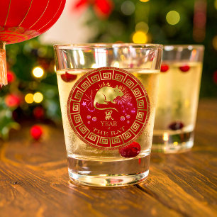 Chinesisches Sternzeichen Ratte Rot/Gold ID542 Schnapsglas