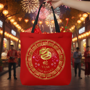 Chinesisches Sternzeichen Schlange Rot/Gold ID542 Tasche