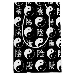 Chinesisches Textmuster für das Black Yinyang-Symb Mittlere Geschenktüte