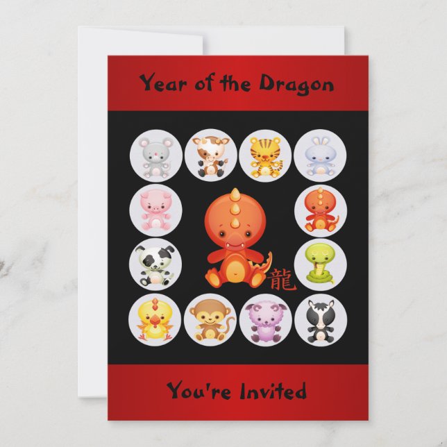 Chinesisches Tierkreis-Jahr der Drache-Party Einladung (Vorderseite)