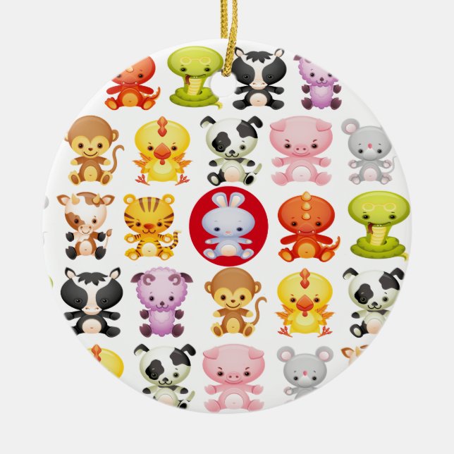 Chinesisches Tierkreis-Tier-Jahr des Kaninchens Keramik Ornament (Vorne)