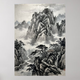 Chinesisches Tintenberglandschaftsposter Ostasia Poster