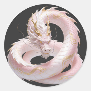 Chinesisches Weißgold-Drache Fantasy-Design mit  Runder Aufkleber