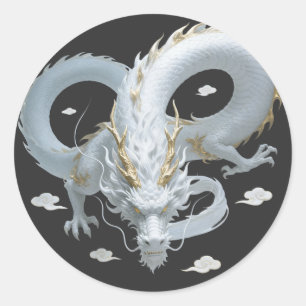 Chinesisches Weißgold-Drachen-Kunst-Fantasy-Design Runder Aufkleber