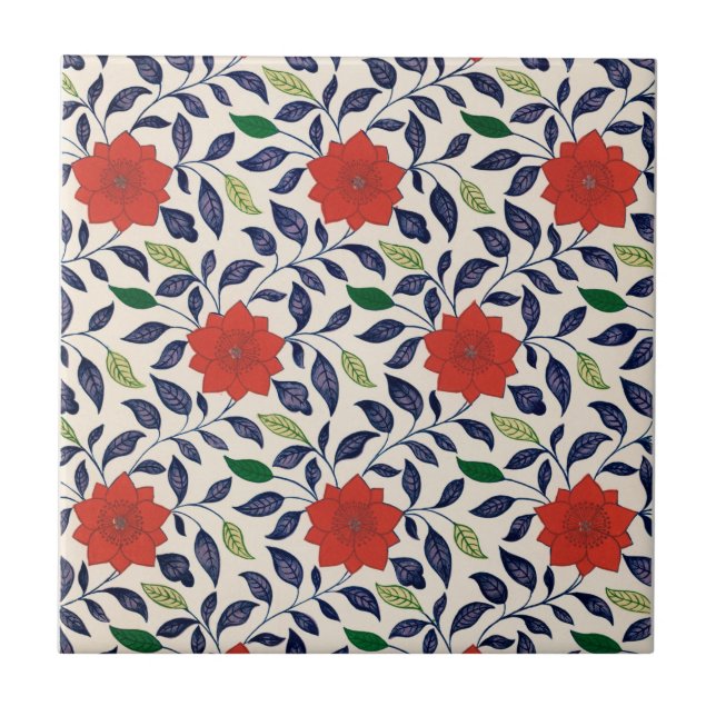Chinesisches Ziermuster, rotes Blumenmuster Fliese (Vorderseite)