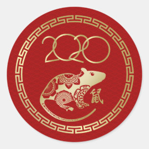 Chinesisches Zodiac Jahr der Ratte 2020 Runder Aufkleber