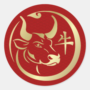 Chinesisches Zodiac-Jahr des Ox 2021 Runder Aufkleber