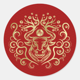Chinesisches Zodiac-Jahr des Ox 2021 Runder Aufkleber