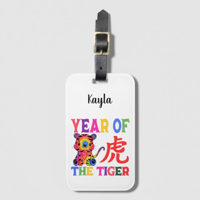 Chinesisches Zodiac - Jahr des Tigers in Regenboge Gepäckanhänger (Vorderseite Vertikal)