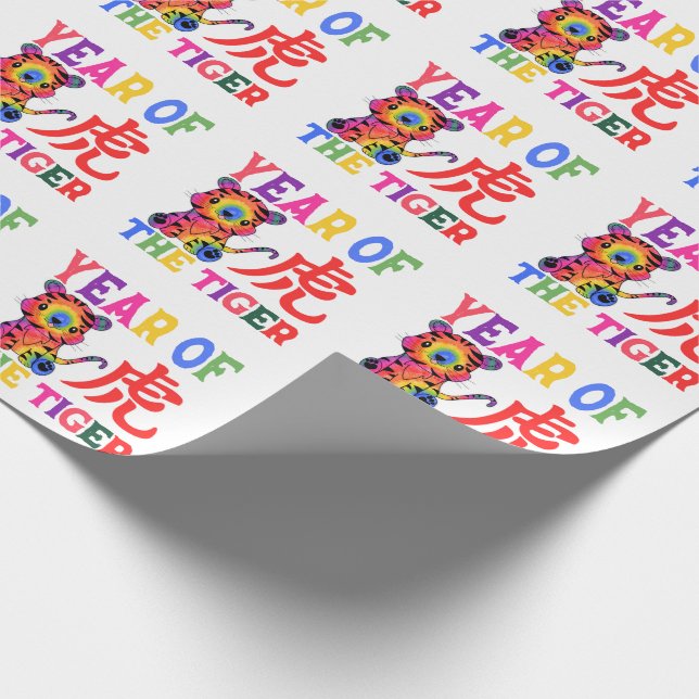 Chinesisches Zodiac - Jahr des Tigers in Regenboge Geschenkpapier (Ecke)