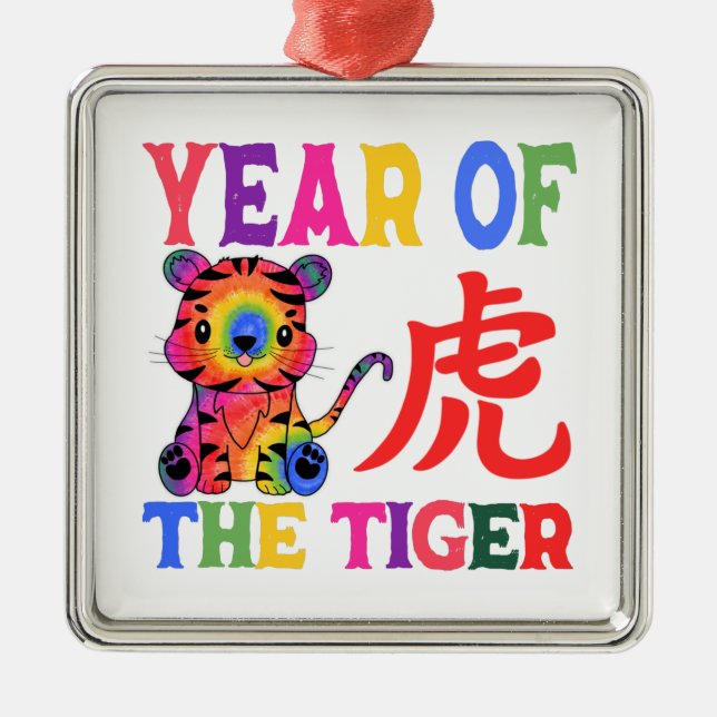 Chinesisches Zodiac - Jahr des Tigers in Regenboge Ornament Aus Metall (Vorne)