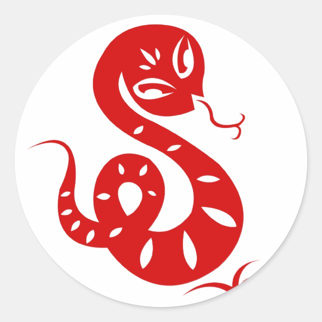 CHINESISCHES ZODIAC PAPERCUT SNAKE ILLUSTRIERTES S RUNDER AUFKLEBER (Vorderseite)