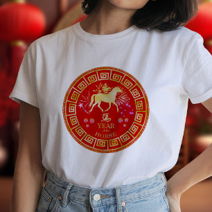 Chinesisches Zodiac Pferd Rot/Gold-ID542 T-Shirt