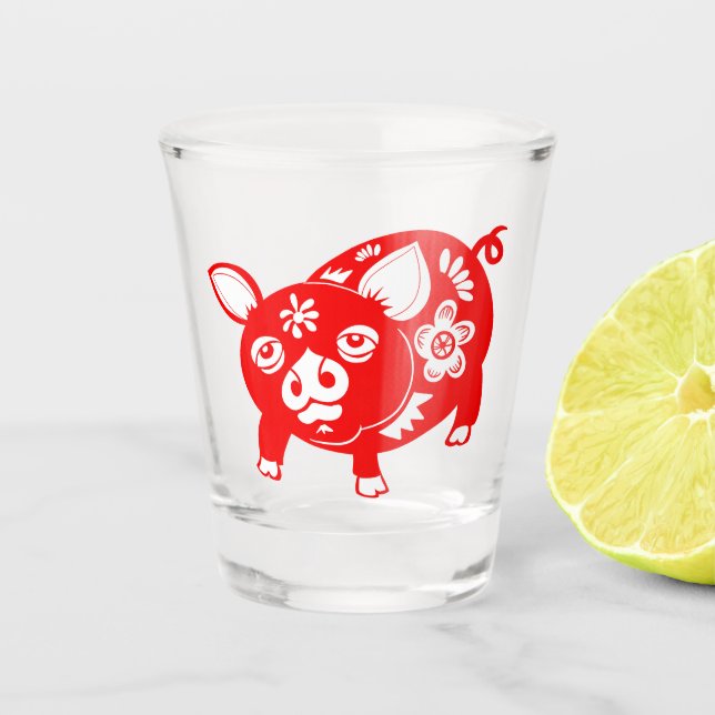 Chinesisches Zodiac Pig Schnapsglas (Vorderseite)