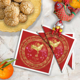 Chinesisches Zodiac-Rooster Rot/Gold-ID542 Serviette