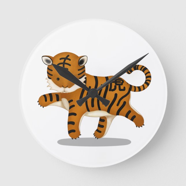 Chinesisches Zodiac Tiger Niedlich Astrologie Zeic Runde Wanduhr (Vorderseite)