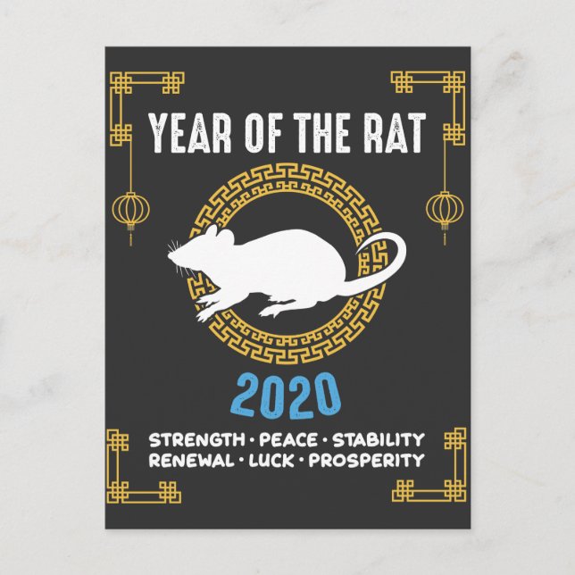 Chinesisches Zodiaka Jahr der Rat 2020 Inspiration Postkarte (Vorderseite)