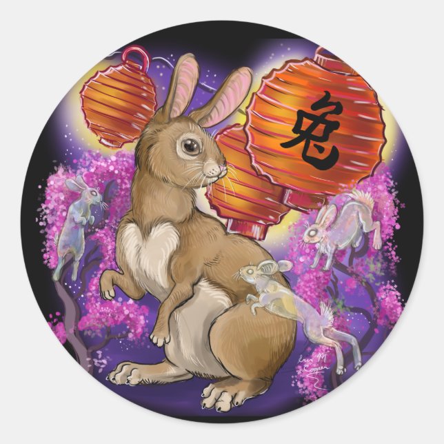 Chinesisches Zodiaka-Jahr des Kaninchens Runder Aufkleber (Vorderseite)