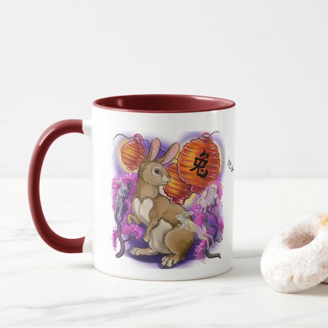 Chinesisches Zodiaka-Jahr des Kaninchens Tasse (Mit Donut)