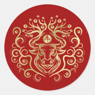 Chinesisches Zodiaka-Jahr des Ochs 2021 Runder Aufkleber