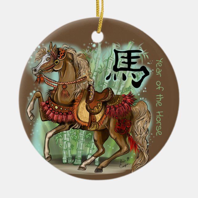 Chinesisches Zodiaka-Jahr des Pferdes Keramik Ornament (Vorne)